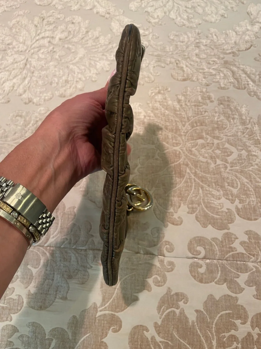 Gucci Olive Green Leather Wristlet Clutch